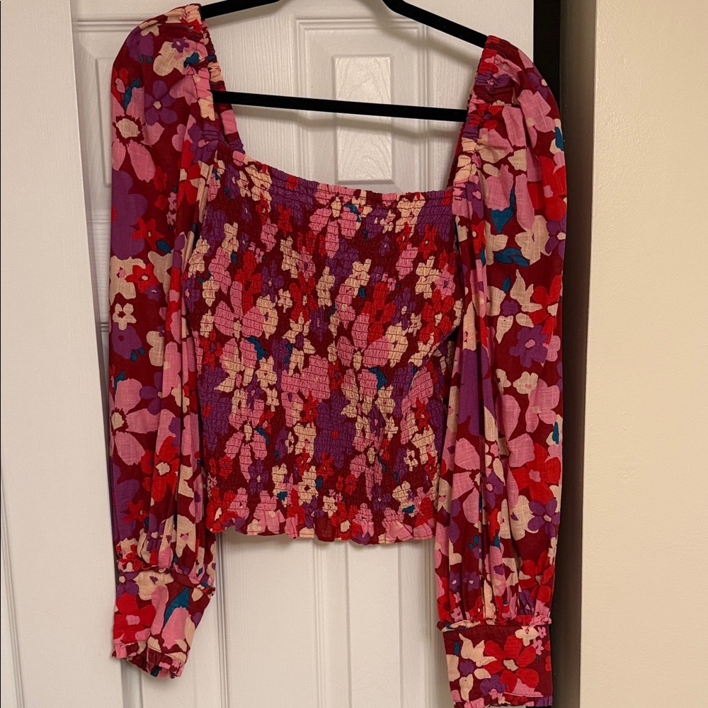 Free People Floral Blouse - Red and Purple